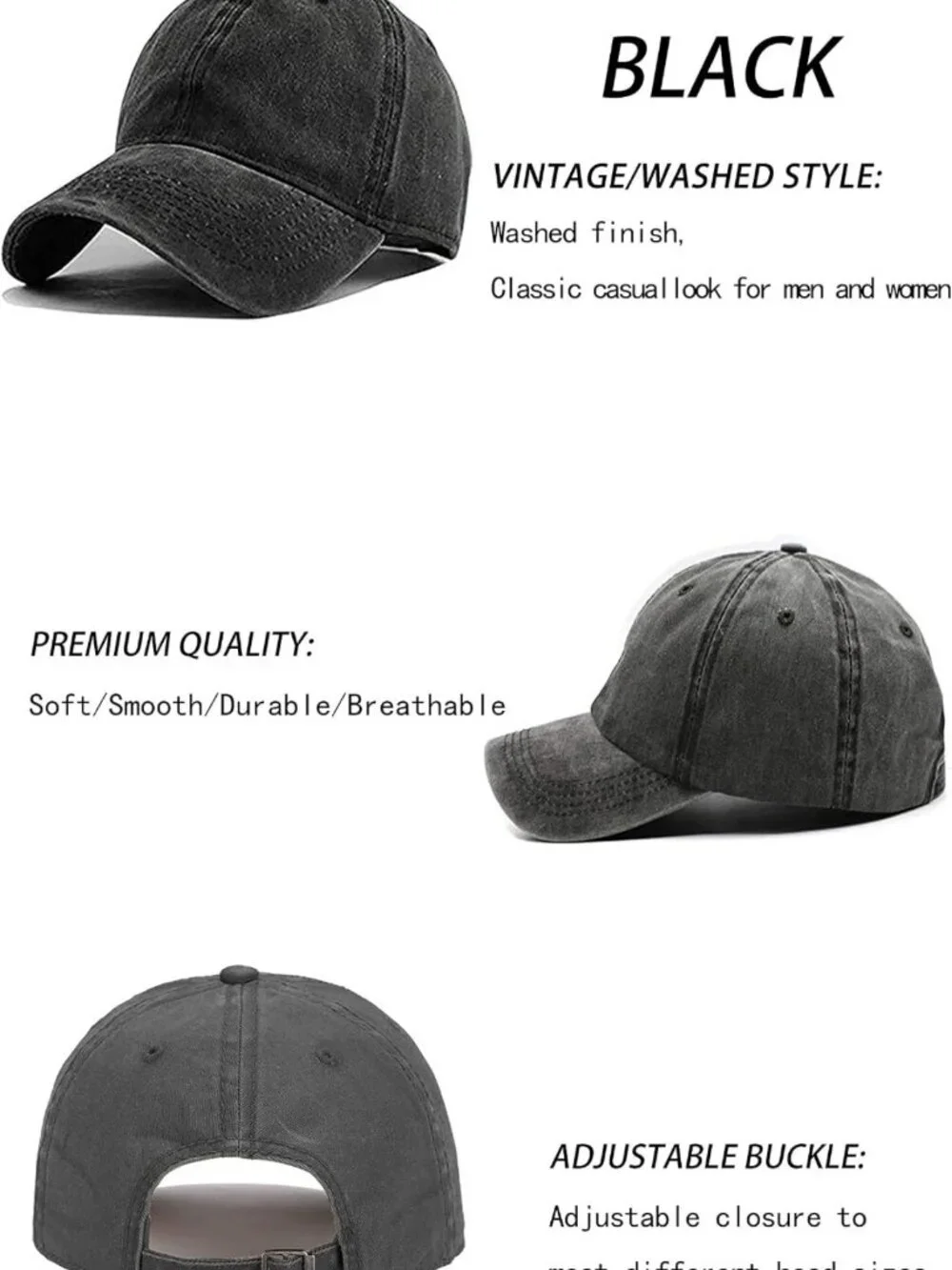 Vintage Distressed Baseball Cap - Unisex Twill Adjustable Dad Hat for All Styles